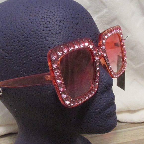 Pink Square Rhinestone Detail Tinted Sunglasses - Picture 2 of 8